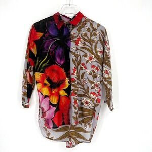 Desigual Top Womens XS Floral Patchwork Maximalist Colorful Vibrant Silk Boho